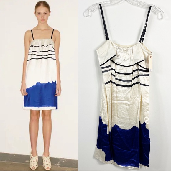 Thakoon Runway Cobalt Stripe Spaghetti Strap Layered Slip Mini Dress - Picture 1 of 10
